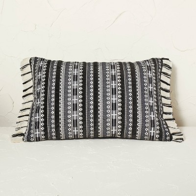 Velvet Embroidered Striped Lumbar Throw Pillow Black - Opalhouse™ designed with Jungalow™