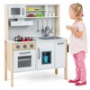 Costway Kids Kitchen Playset Wooden Pretend Play Chef Toy with Microwave & Accessories Pink/White - 3 of 4