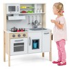 Costway Kids Kitchen Playset Wooden Pretend Play Chef Toy with Microwave & Accessories Pink/White - image 3 of 4