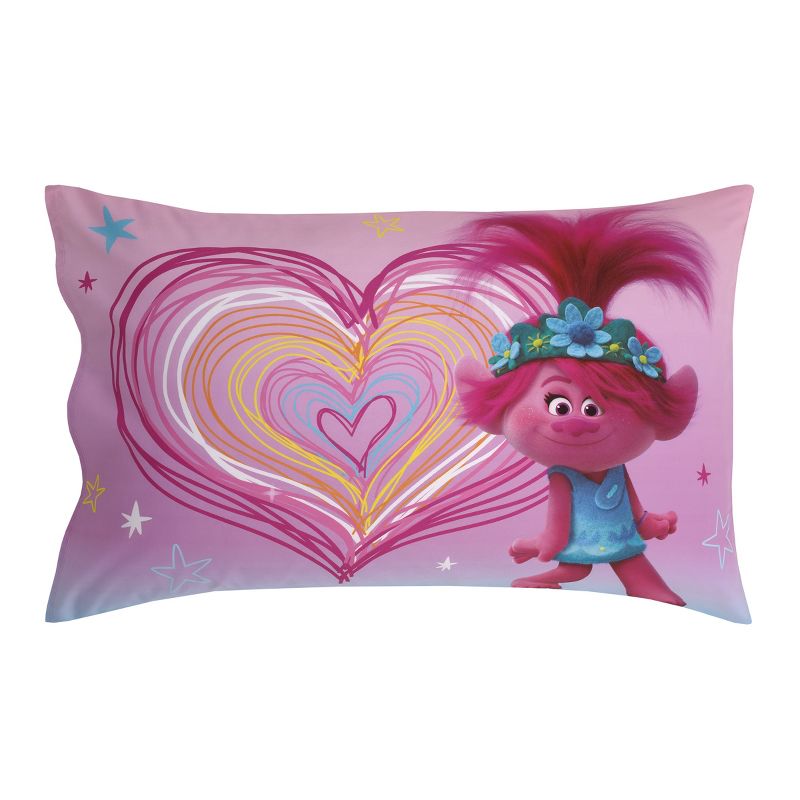 Trolls Show Up Glow Up Pink and Blue, Hearts and Stars 4 Piece Toddler Bed Set, 5 of 7