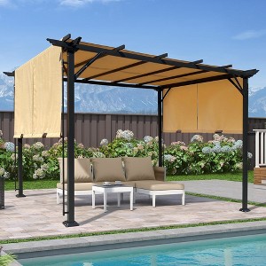 9.5x12 Ft  Pergola Retractable Pergola With  Canopy,  Adjustable Side Shading, Outdoor Patio Sunshelter Pergola for Gardens,Terraces,Backyard khaki - 1 of 4