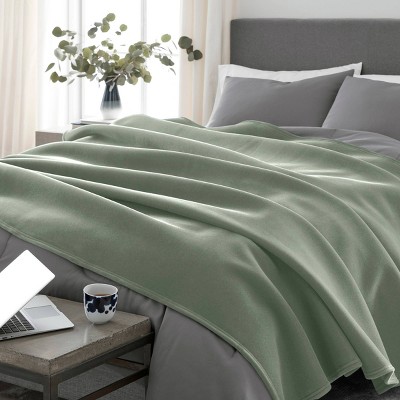 Luxurious Moss Green Fleece Full/Queen Blanket - Lightweight and Reversible