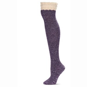 Memoi Women's Warped Crochet Over The Knee Socks - 1 of 4