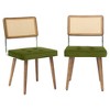 Mid Century Modern Dining Chairs with Natural Handwoven Rattan Cane Back and Upholstered Velvet Green Fabric, Featuring Sturdy Wooden Legs - 2 of 4