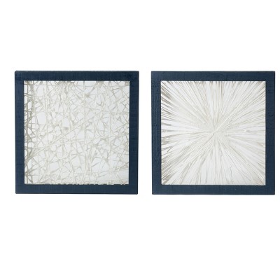 Set of 2 Wall Arts Ivory/Indigo - A&B Home: Modern Geometric Mixed Media, Vertical Sawtooth Back