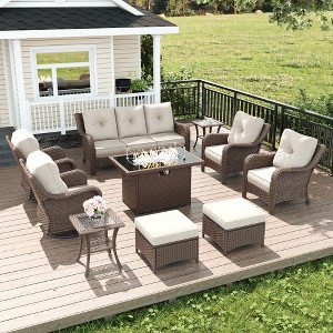 LayinSun Wicker Outdoor Furniture Set with 6-inch Comfy Cushions, High Back Patio Furniture Set with Swivel Rocking Chairs and Side Table - 1 of 4
