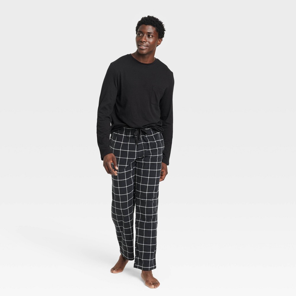 Men's Plaid Microfleece Pajama Set - Goodfellow & Co Black L