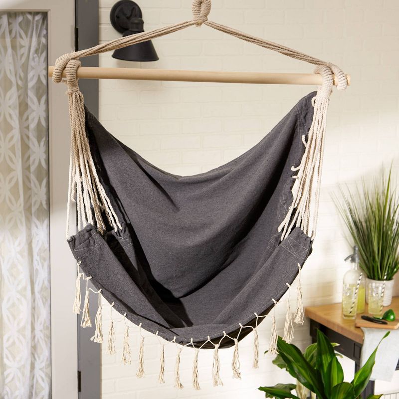 Outdoor Hammock Chair with Fringe Trim - Gray - Zingz &#38; Thingz, 3 of 11