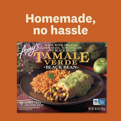 Amy's Organic Gluten Free Vegan Frozen Corn Masa, Tomatillos and Black Beans Tamale Verde - 10.3oz