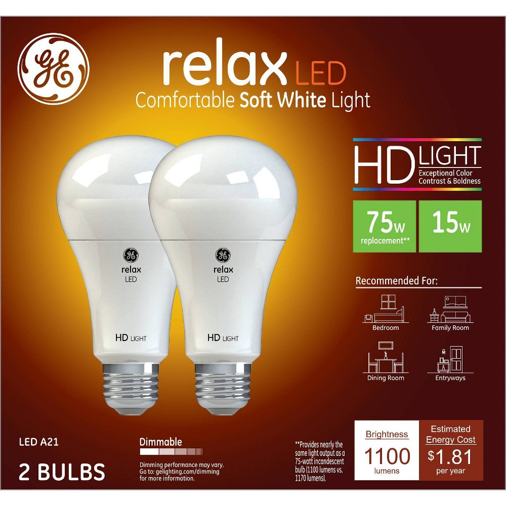 Photos - Light Bulb GE 2pk 75W Equivalent Relax LED HD  Soft White