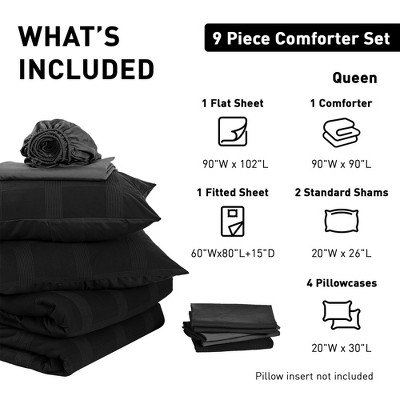 Regency Heights 9Pcs BIAB Woven Stripe Texture Comforter Set, Premium Touch Solid Color Bed Set with Matching Shams and Sheets, Black, Queen — фото 7