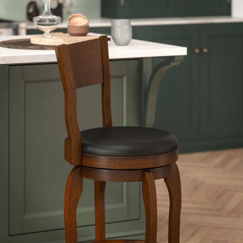 Flash Furniture Nichola Commercial Grade Classic Open Back Swivel Counter Height Pub Barstool with Bowed Wooden Frame and Padded, Uphosltered Seat, 6 of 13