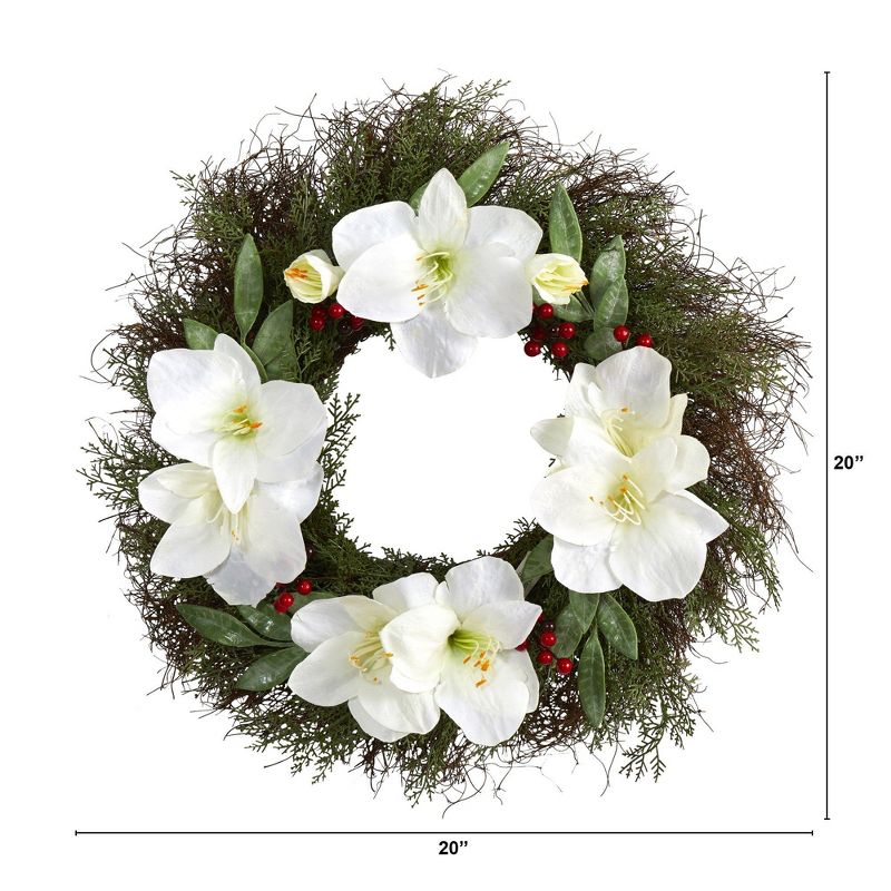 Nearly Natural 20” Cedar, Amaryllis and Ruscus with Berries Artificial Wreath, 2 of 4