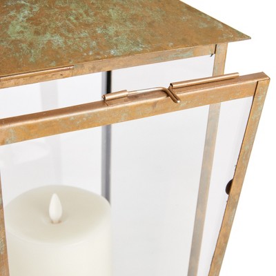 Patina Iron and Glass Pagoda Candle Lantern