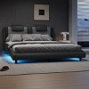Gulches Modern Style Faux Leather Upholstered Platform Bed Frame with LED Light and Adjustable Headboard, No Box Spring Needed, Full Size, Grey - 2 of 4