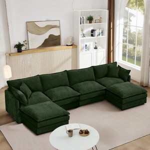 KWPZQEB 130.7" Modular Sectional Sofa, U Shaped Couch with Movable Ottoman, Modern 5-Seat Chenille Sofa with Deep Seat & Pillow for Living Room - 1 of 4