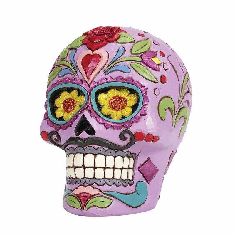 Jim Shore 4.5 Inch Colorful Calavera Halloween Skull Flowers Figurines, 2 of 4