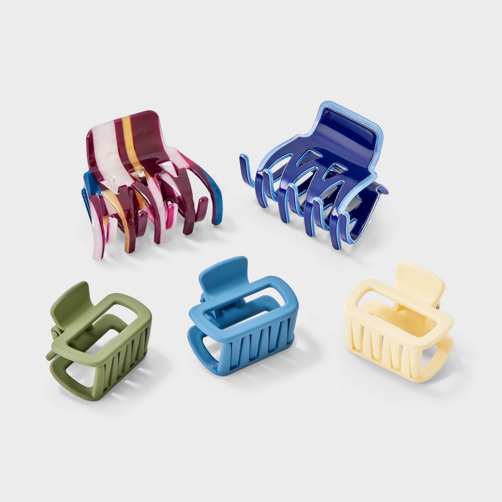 Matte Mini Variety Cut Out & Striped Claw Hair Clip Set 5pc - Universal Thread™ Cream/Black/Blue