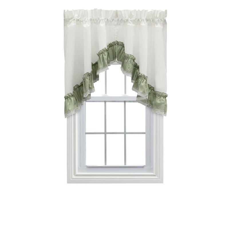 Ellis Curtain Madelyn Ruflled Victorian 1.5" Rod Pocket Swag for Windows Lace Edge 82" x 38" Sage, 1 of 5