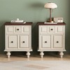 Vintage Nightstand Wood Nightstand End Table Accent Table Side Table with 2 Drawers & Roman Column Legs, Dark Blue/Antique White - ModernLuxe - 3 of 4
