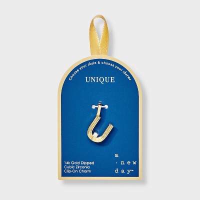 14K Gold Dipped Cubic Zirconia Ribbed Letter Charm - A New Day™ Gold
