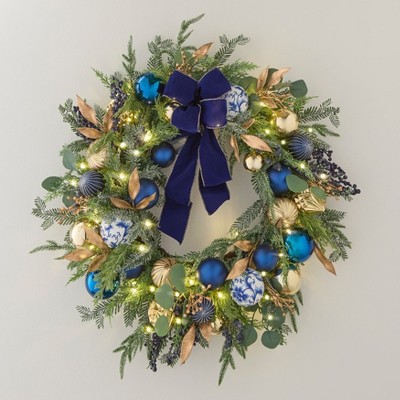 BrylaneHome 26" Pre-Lit Midnight Blue Wreath