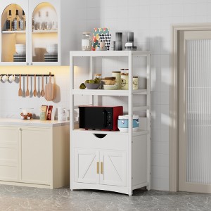 VECELO 2/3-Tier Kitchen Storage Cabinet with Charging Station, Freestanding Tall Cupboard with Shelves and Drawer, White - 1 of 4