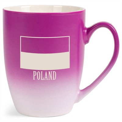 Elanze Designs Poland Polish Flag 12 Ounce Ceramic Laser-Etched Engraved Drinkware Mug, Fuchsia and White Ombre