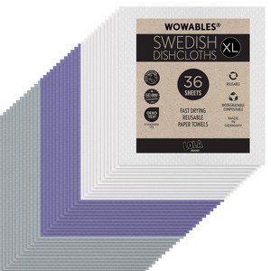 LOLA Wowables XL Swedish Dishcloths, 36 Reusable Eco Cleaning Cloths, 11" x 10", Ultra Absorbent Cellulose Sponge Towel, Compostable, Made in Germany - 1 of 4