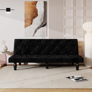 66" Velvet Sofa-to-Bed with Adjustable Backrest and Tufted Cushions, 2-Seater Sofa Bed with Solid Wood Frame, Comfortable Couch for Living Room - 1 of 4