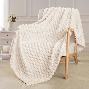 Aoibox Extra Large Soft Fleece Throw Blanket, Stylish Jacquard Pattern for Couch, Fuzzy Cozy Lightweight for All Seasons, Ivory - 1 of 4