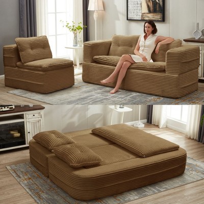 CAVINAS Modern 2-in-1 Foldable Futon Sofa Bed with Plush Blanket/Soft Pillows,Convertible Sleeper Sofa Couch for Living Room,Bedroom