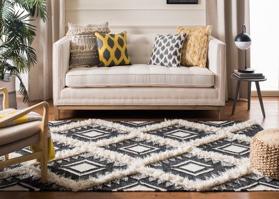 Handwoven Black and Ivory Wool Tribal Area Rug 6' x 9'