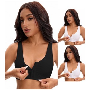 INSPIRE CHIC Women's Front Closure Adjustable Strap Wirefree Full Coverage Soft Workout Bras 3 Packs - 1 of 4