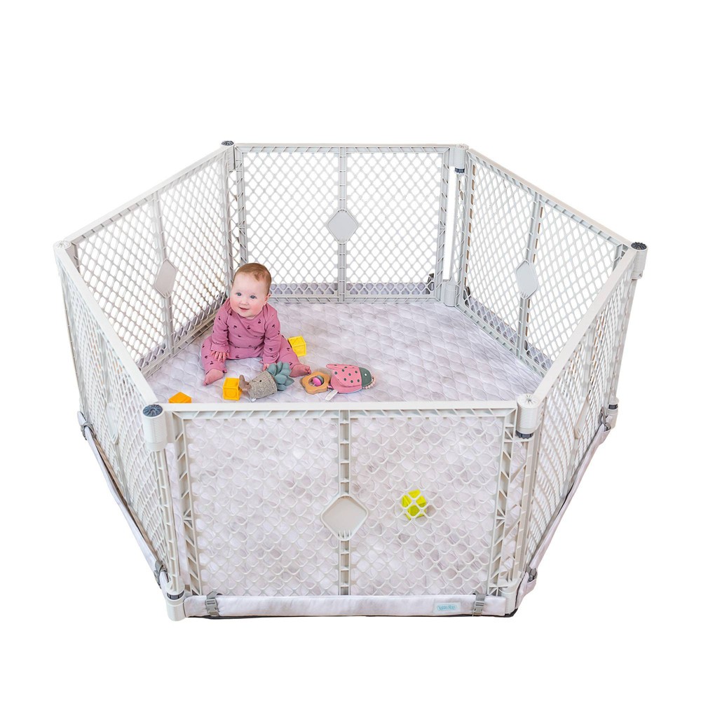 Toddleroo by North States Superyard Nook 6-Panel with Cloud Securemat Baby Gate 66" - Light Gray