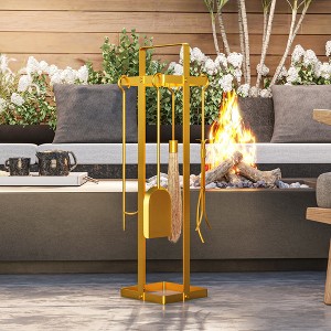 JANSNO 5 Piece Fireplace Tools Set Indoor Outdoor with Brush Broom, Poker, Shovel, Tongs and Stand for Chimney - 1 of 4