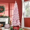 HOMCOM Unlit Snow Flocked Artificial Christmas Tree Slim Pencil Xmas Tree with Pine Shape and Realistic Branches, Pink - 3 of 4