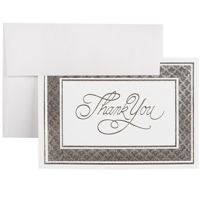 JAM Paper Blank Thank You Cards Set Bright White with Silver Border BW91532