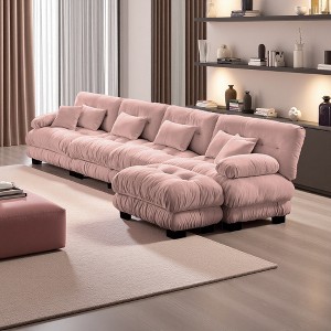 173.2" Chenille L-Shaped Modular Sectional Sofa with Bolster Armrests & Ottomans - 1 of 4