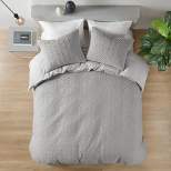 N Natori 3pc Origami Oversized Knit Quilted Top Comforter Mini Set Gray