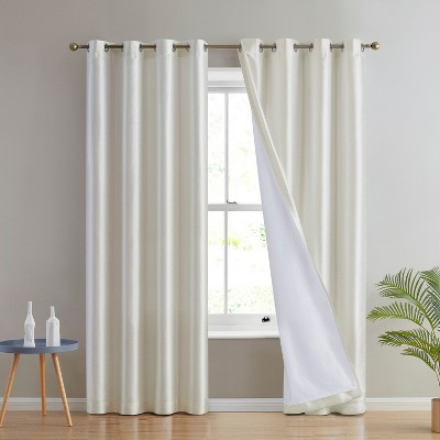 HLC.ME Jefferson Faux Silk Semi Sheer Light Filtering Microfiber Lined Grommet Lightweight Window Curtains, 2 Panels