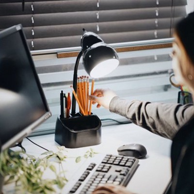 Adjustable Black Plastic Goose Neck Desk Lamp with Organizer