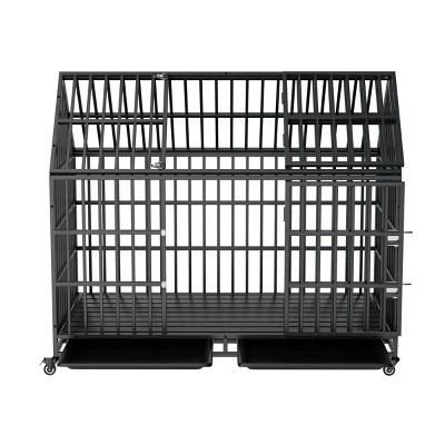 FURNIinspire Pet Crates and Houses 54 Inches Heavy Duty Dog Cage with Removable Roof and Wheels for Secure Comfortable Pet Living, Black,