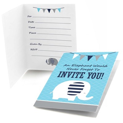 Big Dot of Happiness Blue Elephant - Fill In Boy Baby Shower or Birthday Party Invitations (8 count)