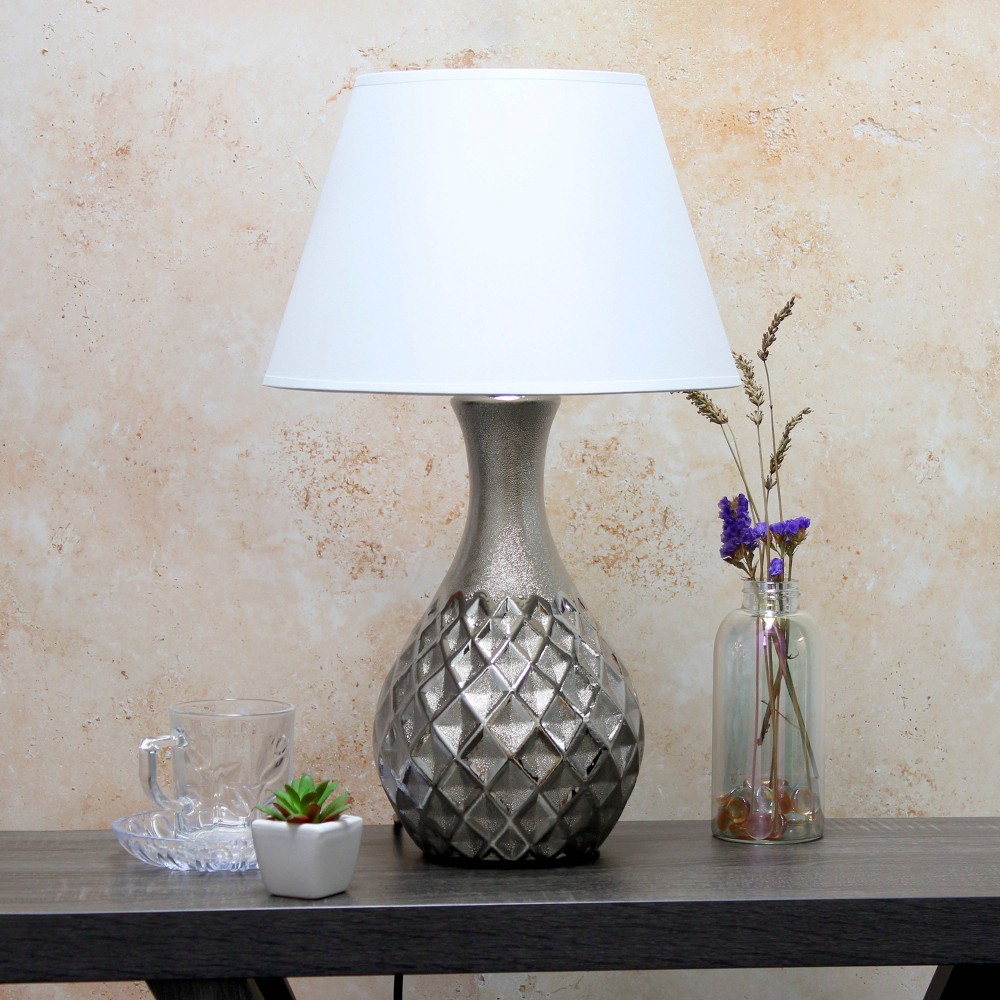 Photos - Floodlight / Street Light Juliet Ceramic Table Lamp with Fabric Shade Metallic Silver - Elegant Designs: Chic Lighting for Bedroom, Dorm