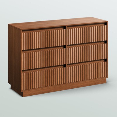 KOLIGEY 6-Drawer Dresser 47"W Double Dresser With Waveform Fluted Panel