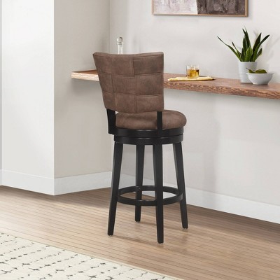 Chestnut Brown Faux Leather & Black Rubberwood Swivel Barstool