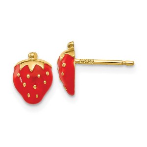 Black Bow Jewelry 8mm Red Strawberry Post Earrings in 14k Yellow Gold and Enamel - 1 of 4