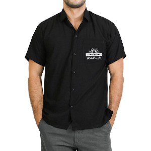 LA LEELA Men's Short Sleeve Button Down Casual Camp Beach Shirts Business Dress Shirts for Men Vacation Solid Shirts with Pocket - 1 of 4