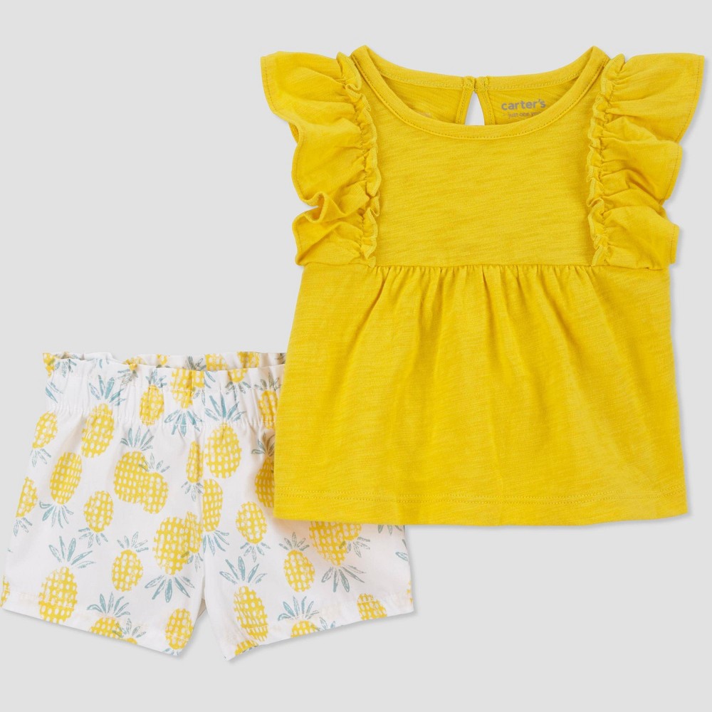 (case of 2) Carter's Just One You® Baby Girls' Pineapple Top & Bottom Set - Yellow 3M